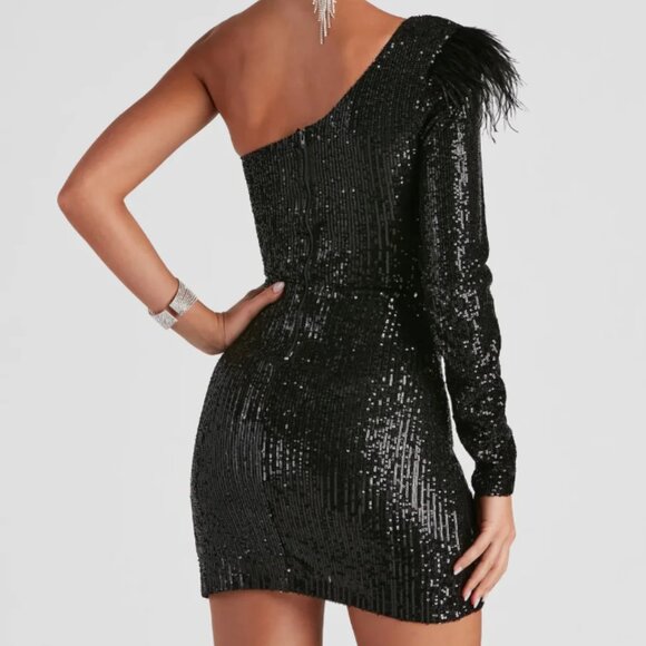 Cassidy Formal Sequin Feather Dress - Picture 3 of 4